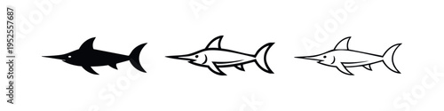 Swordfish Icon Set in Solid, Outline, and Line Styles. Ocean Fish Vector Illustration.