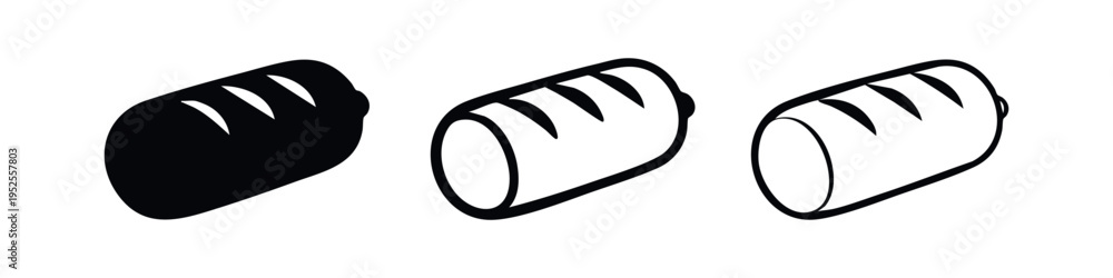 Fototapeta premium Loaf of Bread Icon Set in Solid, Outlined, and Thin Line Styles