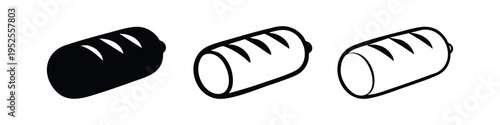 Loaf of Bread Icon Set in Solid, Outlined, and Thin Line Styles