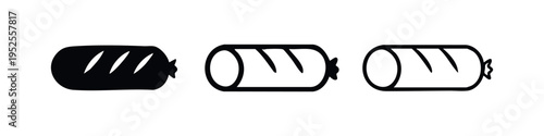 Sausage or Hot Dog Icon Set in Solid, Outlined, and Thin Line Styles