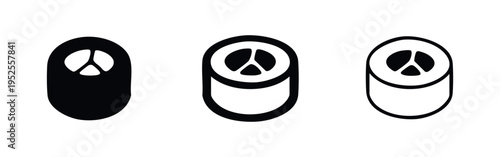 Stylized Sushi Roll with Cucumber Slice Icon Set