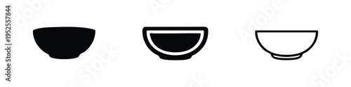 Modern bowl or serving cup icon set. Kitchenware illustration in solid, glyph, and line styles.