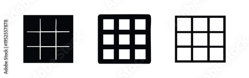 Tic-Tac-Toe Game or 3x3 Grid Layout Icon Set