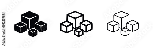 Stack of Mixed Size Cubes or Blocks Icon Set