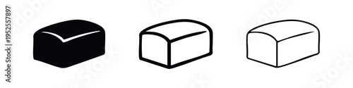 Black and white loaf of bread icon set, isolated on white. Bread symbol for bakery and food design.