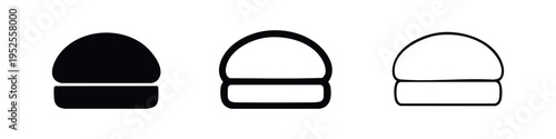 Oval Bun or Bread Loaf Icons Set - Bakery Food Symbols in Solid, Outlined, and Thin Line Styles