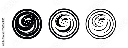 Hot beverage cup icon set with decorative foam swirl in circle