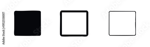 Square Shape Icons Set - Basic Geometric Symbols in Solid, Outlined, and Thin Line Styles