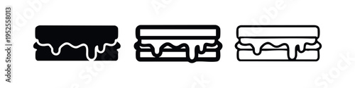 Melting Cheese Sandwich Icons - Delicious Grilled Food Symbols with Dripping Sauce in Various Styles