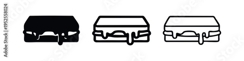 Melting Cheese Sandwich Icons - Delicious Grilled Food Symbols with Dripping Sauce in Various Styles