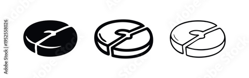 Pie Chart or Sliced Cake Icons Set - Circular Segment Symbols for Data, Dessert, or Analytics