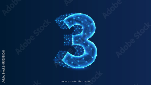 number 3 Abstract image of a number three in the form of a starry sky or space, consisting of points, lines, and shapes in the form of planets, stars and the universe. Vector digit 3 wireframe concept