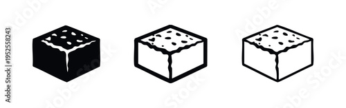 Crouton or Sugar Cube Icon Set: Black and White Solid, Outline, and Thin Line Vector Symbols for Food Toppings and Sweeteners