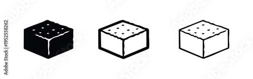 Sugar Cube Icon Set: Black and White Solid, Outline, and Thin Line Vector Symbols for Sweeteners, Coffee, and Tea