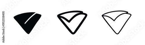 Folded paper or food wrapper icon set. Abstract V-shape symbol.