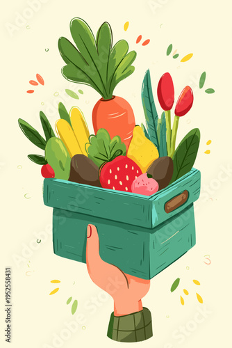Minimalist Illustration of Sustainable Packaging Holding Fresh Produce