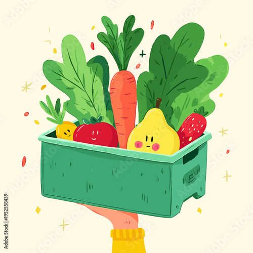 Minimalist Illustration of Sustainable Packaging Holding Fresh Produce