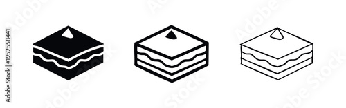 Isometric layered Baklava dessert icons. Sweet pastry vector symbols for food menus and confectionery apps