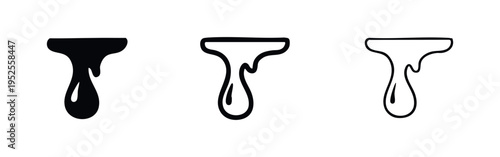 Single dripping liquid drop icon set. Melted sauce or honey vector symbols in solid, bold, and thin outline styles