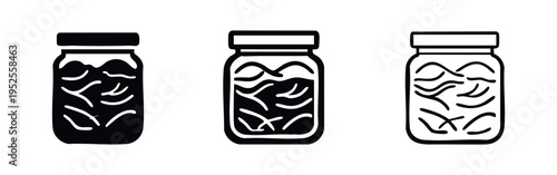 Pickled vegetables jar icon set. Fermented food vector symbols for healthy gut and traditional canning concepts