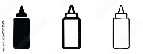 Sauce squeeze bottle icon collection. Vector symbols of food condiment dispensers for menus or cooking designs.