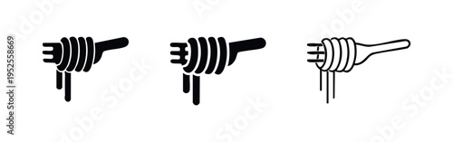 Honey dipper icon set with dripping honey. Sweet natural food symbol for breakfast or organic products.