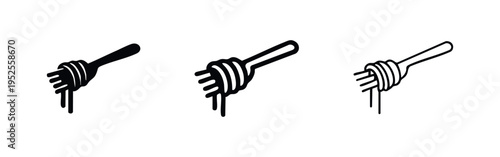 Dripping honey dipper icon set. Natural sweet food kitchen symbol for organic, breakfast, or dessert themes.