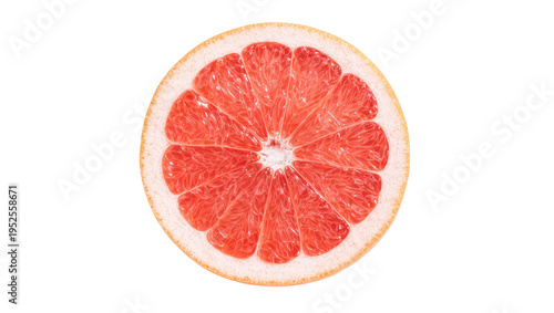 Isolated ripe pink grapefruit slice showing juicy vibrant texture and healthy organic fruit