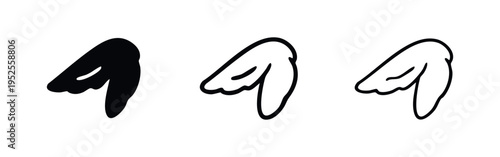 Chicken wing icon set. Fried chicken wing symbol in different styles. Food and snack concept.