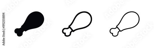 Chicken drumstick icon set for food apps and menus. Delicious fried chicken leg symbols.