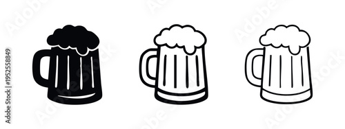 Beer mug icon set for bar menus and brewery designs. Refreshing alcoholic drink symbols.