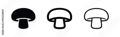 Mushroom icon set. Edible fungi symbol in different styles. Food and nature concept.