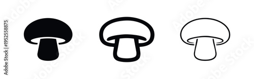 Mushroom Icons Set. Vector Illustration of Black and White Edible Fungi Symbols for Food and Nature Designs