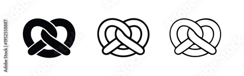 Pretzel icon set for bakery and snack advertisements. Classic knotted bread symbols.