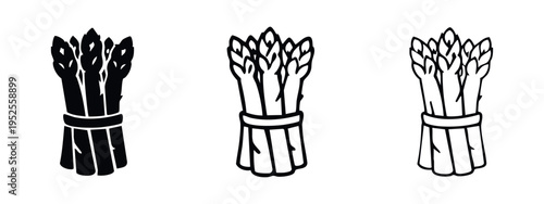 Asparagus Icons Set. Vector Illustration of Black and White Vegetable Bundles for Healthy Eating Graphics