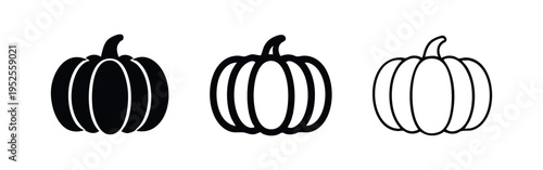 Pumpkin Icons Set in Black and Outline Styles