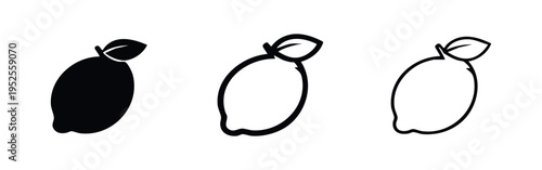 Lemon Fruit Icon Set. Fresh Citrus with Leaf Symbols for Healthy Food and Drinks.