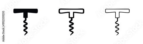 Corkscrew bottle opener icon set, perfect for wine, bar, and restaurant industry designs.