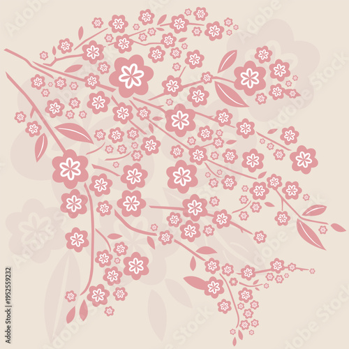 Motif Branche et Fleurs de Cerisiers - Couleurs Pastel Vecteur - Sakura Japon