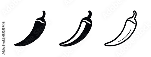 Chili Pepper Icon Set: Bold, Outlined, and Thin Line Vector Illustrations for Spicy Food Symbols