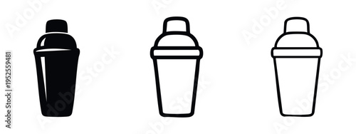 Bar Shaker Vector Icon Set: Bartender Equipment for Drink Preparation in Multiple Styles