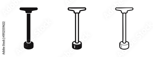 Coffee plunger icon set. Aeropress or French press piston tool symbols