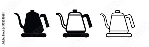 Gooseneck Electric Kettle Icon Set for Coffee and Tea Brewing
