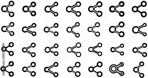 Technology and Social Media Share Icon Set - Black and White Outline Glyph Vector Symbols for Digital Networking, Connection, and Communication