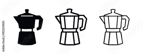 Italian Moka Pot Espresso Maker Icon Set for Stovetop Coffee Preparation