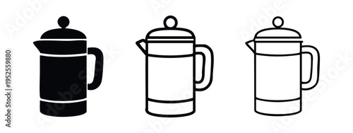 Modern Cylindrical French Press Coffee Maker Icon Set for Cafe Design