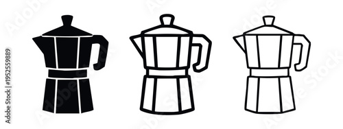 Rounded Moka Pot Espresso Maker Icon Set for Traditional Coffee Brewing