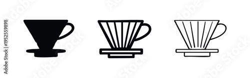 Flat Bottom Pour Over Coffee Dripper Icon Set for Hand Drip Brewing