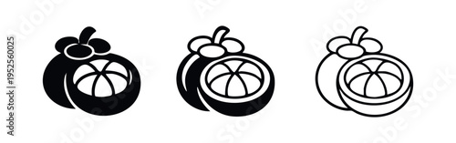 Mangosteen Fruit Icon Set - Tropical Fruit Cross-Section Vector Illustration in Various Styles