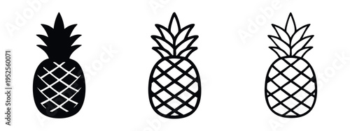 Pineapple Tropical Fruit Icon Collection - Ananas Vector Symbol Design in Solid and Outline